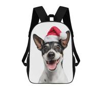 sinyumoney Rat Terrier Dog with Santa Hat Portrait Sacs À Dos Scolaires Pour Enfants, Sac D'école Imprimé En 3D Pour Garçons, Élèves Du Primaire Et Du Collège 17inch