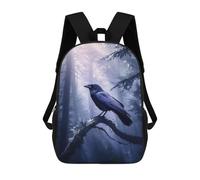 sinyumoney Raven Crow in Misty Forest Sacs À Dos, Sac À Dos Enfant, Sac D'école, Sac À Dos De Voyage Imprimé En 3D, Accessoire De Mode, Sac À Dos Imperméable Pour Enfants 17inch