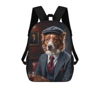 sinyumoney Red Border Collie Dog in Suit at The Pub Sac À Dos Scolaire Imprimé En 3D, Sac À Dos Décontracté Pour Enfants, Sac D'école Imprimé En 3D Pour Garçons, Primaire Et Collège 17inch