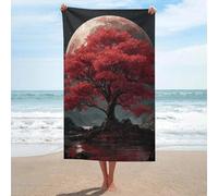 sinyumoney Red Moonlit Tree Reflections Serviettes De Plage pour Adultes, Légères, À Séchage Rapide, Ensemble De Serviettes De Bain, Indispensables en Voyage pour La Piscine Ou Le Bain, 130 X 80 Cm
