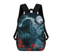 sinyumoney Red Rose in Cliff Night Sacs À Dos Imprimés En 3D Pour Enfants 17inch Sacs À Dos Tendance Et Décontractés Pour La Journée, Sacs De Voyage, Sacs À Dos D'extérieur Pour Garçons Et Filles
