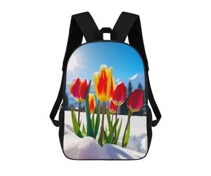 sinyumoney Red Yellow Tulips in Snow Sac À Dos Avec Poche, Sacs À Dos Imprimés En 3D, Sacs De Voyage, Sacs À Livres, Sacs D'école Pour Enfants 17inch