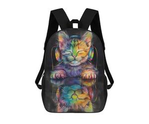 sinyumoney Reflection Cat Listening M Sac À Dos Enfant, Cartable Imprimé En 3D Pour Garçons Et Adolescents 17inch