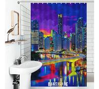 sinyumoney Reflets de paysages urbains éclatants - Rideau de Douche en Tissu imperméable Anti-moisissure avec Crochets pour Salle de Bain de Caravane (119 x 180 cm)