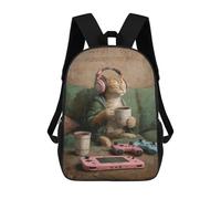 sinyumoney Relaxed Cat with Coffee And Gaming Setup Sacs À Dos, Sac À Dos Enfant, Sac D'école, Sac À Dos De Voyage Imprimé En 3D, Accessoire De Mode, Sac À Dos Imperméable Pour Enfants 17inch