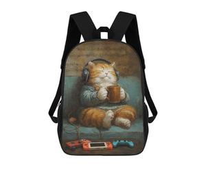 sinyumoney Relaxed Cat with Coffee And Music Sac À Dos Scolaire Pour Enfants, Imprimé En 3D, Sac À Dos Tendance Pour Garçons, Élèves Du Primaire Et Du Collège 17inch