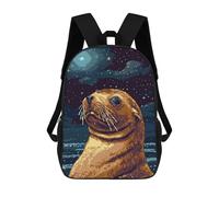 sinyumoney Retro Seal Pixel Art Sac À Dos Scolaire Enfant Tendance Et Décontracté, Sac À Dos Imprimé En 3D Pour Garçon, Grand Sac À Dos 17inch