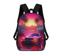 sinyumoney Retro Synthwave Car Sacs À Dos Scolaires Pour Garçons Et Filles, Sacs À Dos Décontractés Pour Le Sport, Sacs À Dos De Grande Capacité Pour L'école Primaire 17inch