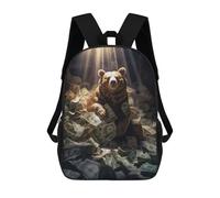 sinyumoney Rich Wealthy Brown Bear 17inch Sac À Dos Scolaire Imprimé En 3D Pour Enfants, Style Décontracté Et Tendance, Idéal Pour Les Voyages Et Les Études.