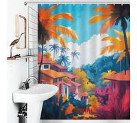 sinyumoney Rideau de Douche Bali Art, Anti-moisissure, élégant et Moderne, en Polyester déperlant, pour Douche et Salle de Bain, 143 x 180 cm (56,30 x 70,87 Pouces)