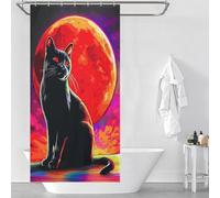 sinyumoney Rideau de Douche « Chat Noir aux Yeux Rouges Devant la Pleine Lune », en Polyester imperméable et Doux, résistant à la moisissure, idéal pour Les hôtels (90 x 180 cm).