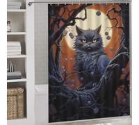 sinyumoney Rideau de Douche Chat Noir sous la Pleine Lune, Tissu 100% Polyester, Anti-moisissure, Ensemble de décoration de Salle de Bain Moderne pour Enfants, Femmes et Hommes, 163 x 180 cm