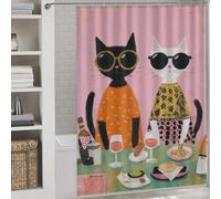 sinyumoney Rideau de Douche « Chats Chics profitant d'une Escapade gourmande », en Polyester épais, résistant et Doux, idéal pour la Salle de Bain d'hôtel (163 x 180 cm).