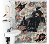 sinyumoney Rideau de Douche en Tissu 100% Polyester, Motif Chien Mythique Chinois, imperméable et Anti-moisissures, pour Salle de Bain (136 x 180 cm)