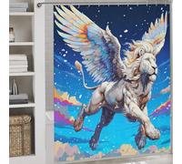 sinyumoney Rideau de Douche en Tissu avec Crochets, Motif Lion Volant, créature Mythique planant dans Le Ciel, pour Enfants, Femmes et Hommes (177 x 180 cm)