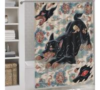 sinyumoney Rideau de Douche illustré d'un Chien Mythique Chinois, Anti-moisissure, avec Crochets, en Tissu imperméable, pour Salle de Bain (163 x 180 cm)