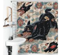 sinyumoney Rideau de Douche imperméable avec Crochets, Motif Chien Mythique Chinois, Tissu imperméable, Style Moderne, pour Salle de Bain et Douche (143 x 180 cm)