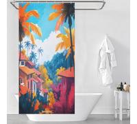 sinyumoney Rideau de Douche imperméable Bali Art Anti-moisissure avec Crochets pour baignoires et cabines de Douche, 90 x 180 cm (35,43 x 70,87 Pouces)