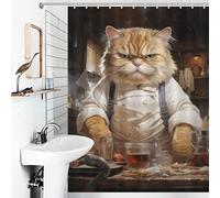 sinyumoney Rideaux de Douche Big Fat Chef Cook Cat, résistants à la moisissure, à séchage Rapide et imperméables, avec 12 Crochets pour Salle de Bain ou dortoir (136 x 180 cm)
