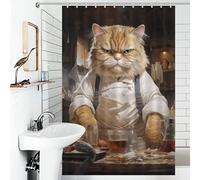 sinyumoney Rideaux de Douche Big Fat Chef Cook Cat, résistants aux moisissures, en Polyester épais et Durable, Style Art Moderne, pour Salle de Bain ou dortoir, 119 x 180 cm (46,85 x 70,87 Pouces)