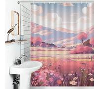 sinyumoney Rideaux de Douche Flower Meadow Foothills en Polyester épais et résistant aux moisissures, Style Art Moderne, pour Salle de Bain ou dortoir, 136 x 180 cm (53,54 x 70,87 Pouces)