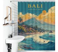sinyumoney Rideaux de Salle de Bain Bali Paradise en Tissu imperméable, résistant aux moisissures et avec Crochets, Style Moderne, pour Enfants, Femmes et Hommes, 136 x 180 cm (53,54 x 70,87 Pouces).