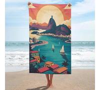 sinyumoney Rio De Janeiro Landscape Illustration Serviettes De Plage pour Adultes, Ultra Douces Et Absorbantes, Lot de Serviettes De Bain pour Voyages, Camping Et Plage, 130 X 80 Cm