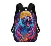 sinyumoney Roaring Tiger with Moon And Flames Sac À Dos Scolaire Imprimé En 3D Pour Enfants, Sac À Dos Garçon/fille, Sac De Voyage Pour Enfants 17inch