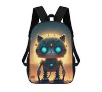 sinyumoney Robotic Cat in Space Sac À Dos Scolaire Pour Filles Et Garçons, Grande Capacité, Léger, Pour Enfants Et Étudiants 17inch