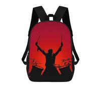 sinyumoney Rock Drummer Silhouette - Red Energy Sac À Dos Scolaire Pour Enfants Imprimé En 3D, Idéal Pour Les Voyages Et Les Lectures, Pour Les Garçons Et Les Élèves Du Primaire 17inch
