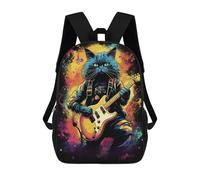 sinyumoney Rock Star Cat Guitar Art 1 Sac à dos d'écolier, imprimé 3D, pour garçons et filles, sac à dos pour enfants, sac à dos de voyage 43 cm