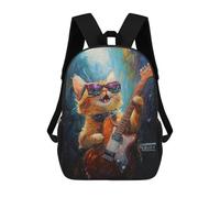 sinyumoney Rock Star Kitten Guitarist Sacs À Dos Imprimés En 3D Pour Enfants 17inch Sacs À Dos Tendance Et Décontractés Pour La Journée, Sacs De Voyage, Sacs À Dos D'extérieur Pour Garçons Et Filles