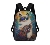 sinyumoney Rock Star Kitten with Guitar 17inch Sac À Dos Scolaire Imprimé En 3D Pour Enfants, Style Décontracté Et Tendance, Idéal Pour Les Voyages Et Les Études.