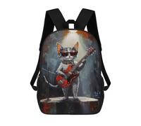 sinyumoney Rock Star Kitty Guitarist -1 17inch Sacs À Dos Scolaires Imprimés En 3D - Sacs À Dos Tendance Pour Garçons Du Primaire Et Du Collège