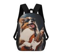sinyumoney Rock Star Pup with Guitar -8 Sacs À Dos Pour Enfants 17inch Sac À Dos Scolaire, Sac D'école Imprimé En 3D Pour Garçons, Élèves Du Primaire Et Du Collège