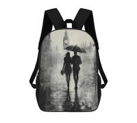 sinyumoney Romantic Rainy Walk in London - Charcoal Style Sac À Dos Scolaire Imprimé En 3D Pour Garçons Et Filles, Sac À Dos Pour Ordinateur Portable Pour Enfants/étudiants/adultes 17inch