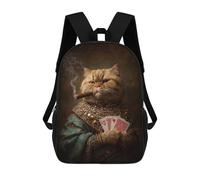 sinyumoney Royal Cat with Cigar And Cards 17inch Sac À Dos Scolaire Imprimé En 3D Pour Enfants, Style Décontracté Et Tendance, Idéal Pour Les Voyages Et Les Études.