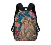 sinyumoney Royal Monkey with Pearls Sacs À Dos Pour Enfants 17inch Sac À Dos Scolaire, Sac D'école Imprimé En 3D Pour Garçons, Élèves Du Primaire Et Du Collège