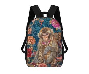 sinyumoney Royal Monkey with Pearls Sacs À Dos Pour Enfants 17inch Sac À Dos Scolaire, Sac D'école Imprimé En 3D Pour Garçons, Élèves Du Primaire Et Du Collège