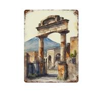 sinyumoney Ruines de Pompéi à l'aquarelle - Plaque murale en métal décorative style rétro - Idéale pour pub, club, café, bar ou maison - 40 x 30 cm
