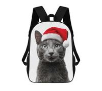 sinyumoney Russian Blue Cat with Santa Hat Sac À Dos, Cartable Imprimé En 3D, Sac À Goûter, Sac À Dos De Voyage, Sac À Dos Entre Amis, Sac À Dos Scolaire Pour Filles Et Garçons 17inch