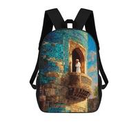 sinyumoney Sac À Dos 17 Pouces Arabic Architecture Balcony Scene, Cartable Imprimé En 3D, Sac À Goûter, Sac À Dos De Voyage, Sac À Dos Pour Amis (filles Et Garçons)