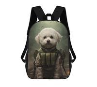 sinyumoney Sac À Dos 17 Pouces Bichon Frise Soldier, Cartable Imprimé En 3D, Sac À Goûter, Sac À Dos De Voyage, Sac À Dos Pour Amis (filles Et Garçons)