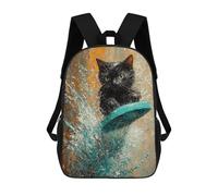 sinyumoney Sac À Dos 17 Pouces Black Cat Surfing Art Print, Cartable Imprimé En 3D, Sac À Goûter, Sac À Dos De Voyage, Sac À Dos Pour Amis (filles Et Garçons)