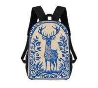 sinyumoney Sac À Dos 17 Pouces Blue Deer Floral Illustration, Cartable Imprimé En 3D, Sac À Goûter, Sac À Dos De Voyage, Sac À Dos Pour Amis (filles Et Garçons)