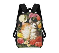 sinyumoney Sac À Dos 17 Pouces Cats in Love with Roses, Cartable Imprimé En 3D, Sac À Goûter, Sac À Dos De Voyage, Sac À Dos Pour Amis (filles Et Garçons)