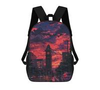 sinyumoney Sac À Dos 17 Pouces Cityscape with Clock Tower at Sunset, Cartable Imprimé En 3D, Sac À Goûter, Sac À Dos De Voyage, Sac À Dos Pour Amis (filles Et Garçons)