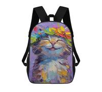 sinyumoney Sac À Dos 17 Pouces Colorful Flower Crown Cat, Cartable Imprimé En 3D, Sac À Goûter, Sac À Dos De Voyage, Sac À Dos Pour Amis (filles Et Garçons)