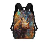 sinyumoney Sac À Dos 17 Pouces Colorful Rhino Art Print-3, Cartable Imprimé En 3D, Sac À Goûter, Sac À Dos De Voyage, Sac À Dos Pour Amis (filles Et Garçons)