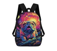 sinyumoney Sac À Dos 17 Pouces Cosmic Pug Adventure, Cartable Imprimé En 3D, Sac À Goûter, Sac À Dos De Voyage, Sac À Dos Pour Amis (filles Et Garçons)
